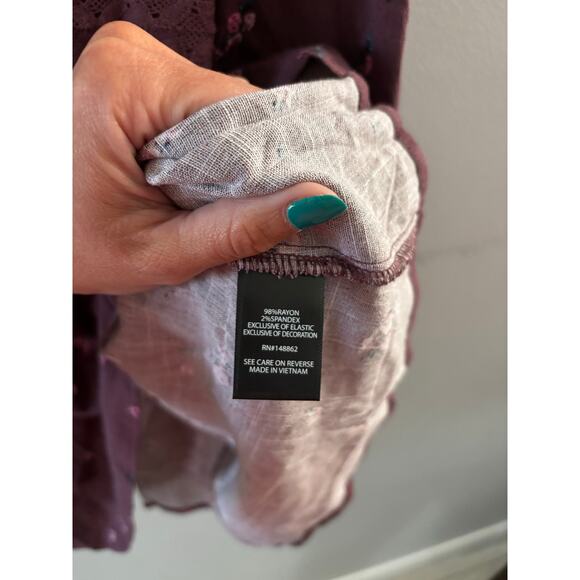 Torrid Womens Babydoll Long Sleeve Floral Top Size 3X Burgundy Boho Blouse NWT - Picture 4 of 6